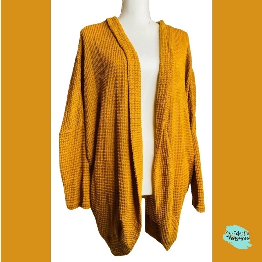 Mustard Yellow Textured Open Front Long Sleeve Cardigan Sz S-L